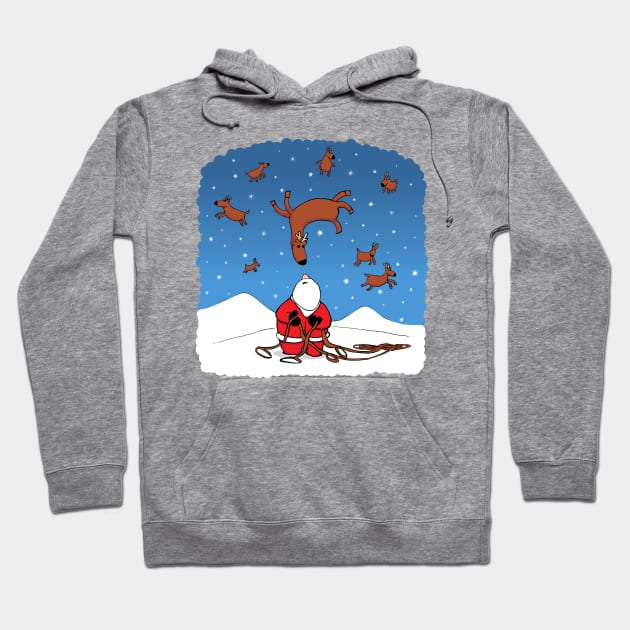 Santa Wrangling Flying Reindeer Hoodie by dittmitx